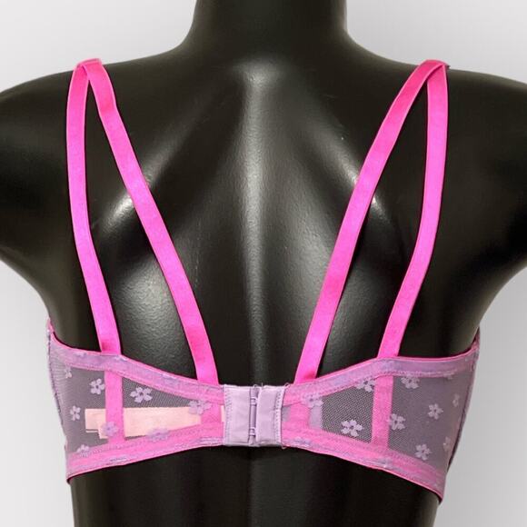 Victorias Secret Padded No-Wire Bra Womans 36DD Strappy Adjustable Lace Purple - Picture 5 of 11